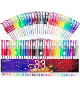 TANMIT Glitter Gel Pens, 33 Colors Neon Glitter Pens Set Gel Art Markers with 40% More Ink for Ad...