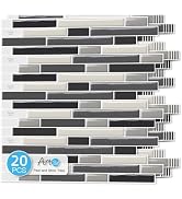 Art3d Linear Subway Design Peel and Stick Backsplash, 20-Pack, Black & Gray | 12 x 12 Inch, Self-...