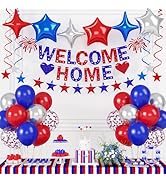 Welcome Home Banner, Welcome Home Decorations Red Blue with Glitter Stars Hanging Swirl Streamers...