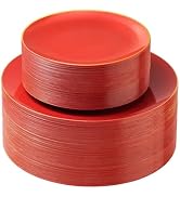 Bestluck 100PCS Red Plastic Plates, Red Disposable Plates for 50 Guests, Red and Gold Plates Incl...