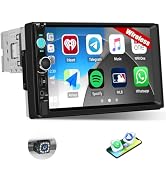 Single Din Car Stereo Wireless Apple Carplay and Android Auto, 7 Inch Touch Screen Radio with Blu...