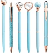 YOXMJDB Fancy Pens for Women, 6 Pcs Cute Blue Pens Ballpoint Pen Bulk, 1.0mm Medium Point Black I...