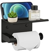 Twirobt Black Toilet Paper Holder with Shelf - Rustproof Stainless Steel Wall Mount or Self Adhes...