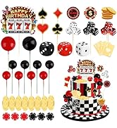Hooqict 39 Pieces Casino Cake Decorations Set with Mini Slot Machine Dice Poker Birthday Cake Top...