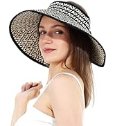 LA CARRIE Wide Brim UV Protection Sun Hats for Women with Leopard Trim Straw Roll Up Beach Visor ...