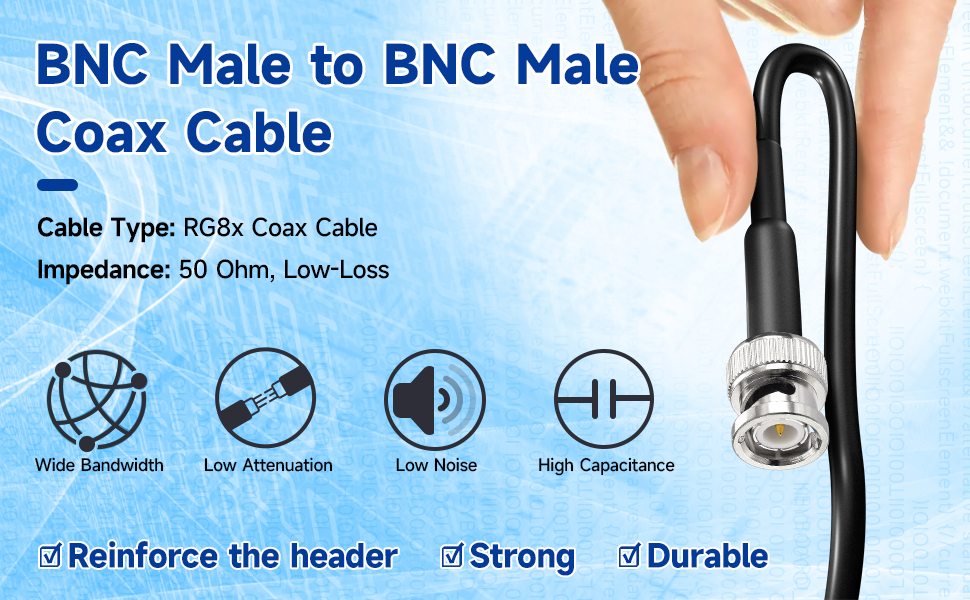 BNC Male to BNC Male Coax Cable 6ft 50 Ohm RG8X Cable with BNC Connectors for Scanner Antenna Radio