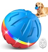 Casfuy Durable Motion Activated 2 Speed Interactive Ball Dog Toy with Remote & LED Light, Blue