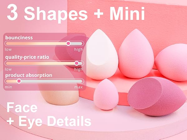 3 different shaped sponges in regular size and a mini one
