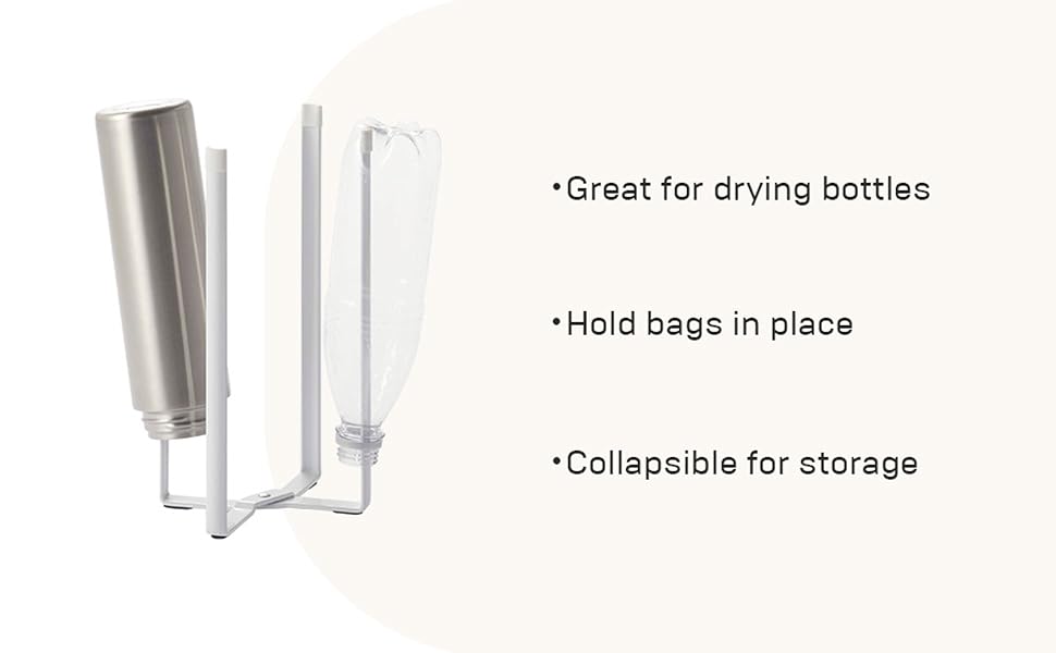 Collapsible Bottle Dryer displayed in a modern home featuring three bullet points.