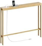 ELYKEN 2 Pack 5.9" Narrow Console Sofa Table with Power Outlets, 5.9" Dx39.4 Wx31.1 H Bamboo Behi...