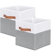 ShellKingdom Storage Bins, Two-Tone Foldable Fabric Storage Cubes with Leather Handle for Closet ...