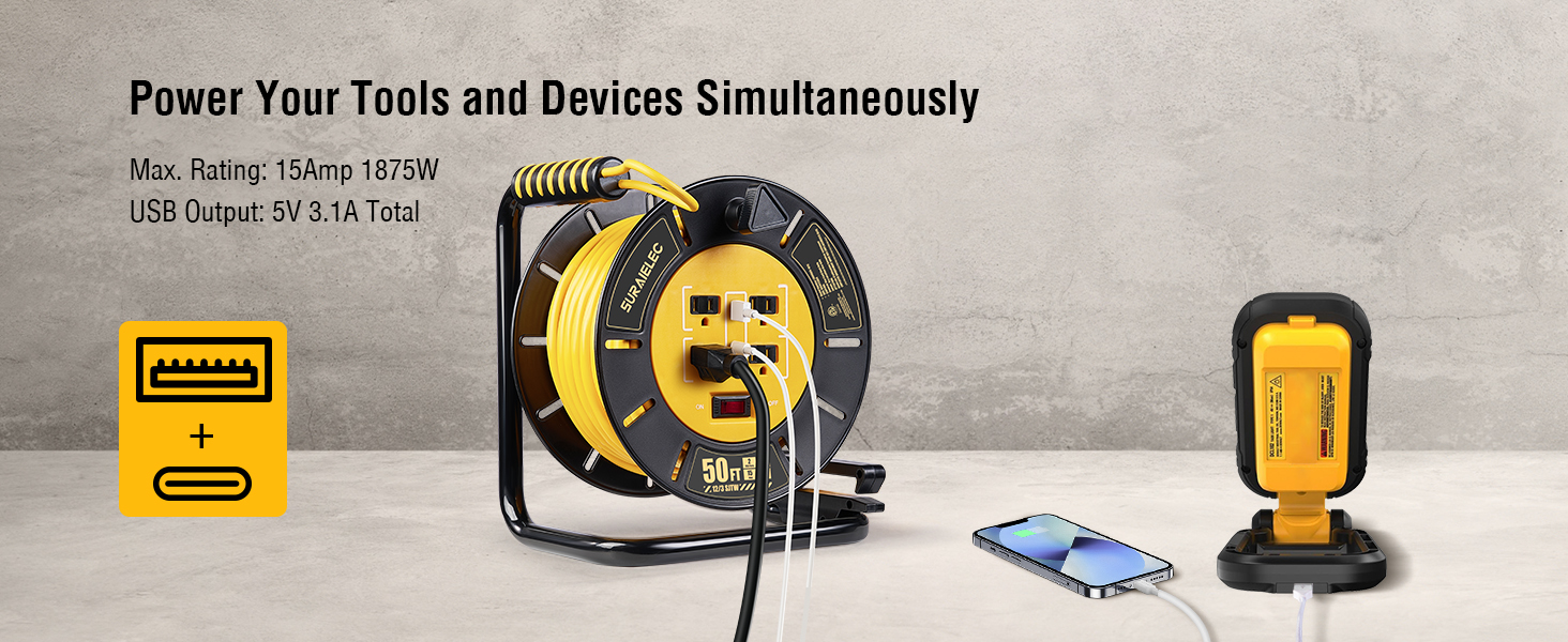 retractable extension cord 50 ft