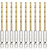 COMOWARE Titanium Twist Drill Bit Set - 10 Pcs 1/8" Hex Shank High Speed Steel for Wood Plastic A...