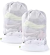 OTraki 2 Pack Drawstring Mesh Laundry Bags 24 x 35 inch Large Washing Machine Net Bag for Dirty C...
