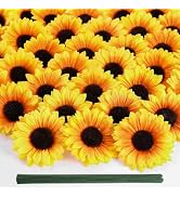 Coferset 40pcs Fake Sunflower Heads with Stems, 4