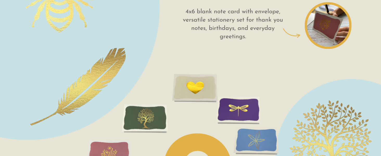 Women writting on 4x6 blank note card with envelope. Perfect for Birthdays and everyday greetings