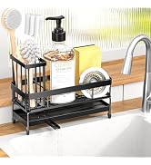 masadi Sink Organizer Caddy Countertop for Kitchen, Black Dish Sponge Holders, Instant Dry Brush ...