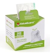 ValueGuard Large Trash Bags 13 Gallon Tall Drawstring 100% Post-Consumer Recycled Garbage Bag Was...