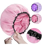 Sheomern 2 Pcs 13.5" Dual Waterproof Design Adjustable Terry Shower Cap for Women and Men, EVA Do...