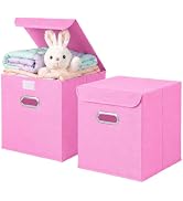 ShellKingdom Storage Bins, Fabric Storage Cube with Lid and Metal Handle | Foldable Cloth Storage...