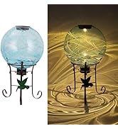VEWOGIFT 10 Inch Solar Glass Gazing Ball, with 9.4" Tall Metal Gazing Globe Stand, Solar Ball Lig...