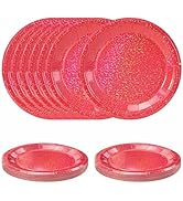 SietDESEO 50 PCS Iridescent Red Paper Plates 7 Inch Dessert Plates Holographic Red Disposable Pla...