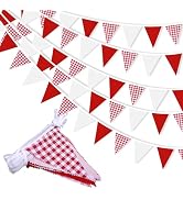 33 ft Red Plaid Checkered White Pennant Banner,Flag Triangle Bunting Garland Decor,Hanging Triang...