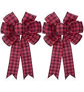 Iceyyyy Large Fall Thanksgiving Christmas Bow,Buffalo Plaid Check Swag Christmas Tree Topper Bow