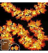 Timer & Thicker Leaves - 2 Pack Fall Garland with Lights Fall Decor Total 80 Leaves 40 LED 20 Ft ...