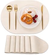 SHACOS Faux Leather Oval Placemats Set of 6 Waterproof Heat Resistant Washable Wipeable Place Mat...