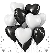 Large Heart Balloons - 18 Inch Black & White Mylar Helium Foil Balloons for Wedding, Birthday, Gr...