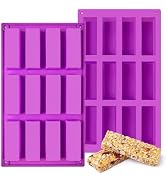 12-Cavity Silicone Granola Bar Molds, 2 Pcs Candy Bar Molds Rectangle Protein Bar Mold for Baking...