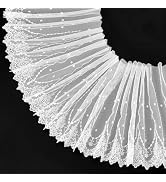 FINGERINSPIRE 5 Yards White Floral Lace Trim 7-7/8inch Wide Fibre Embroidered Tulle Lace Trim Whi...