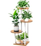 YOCOMEY 4 Tier Wood Tall Plant Stand Metal Rack Indoor, Multiple Flower Pot Holder Shelves Corner...