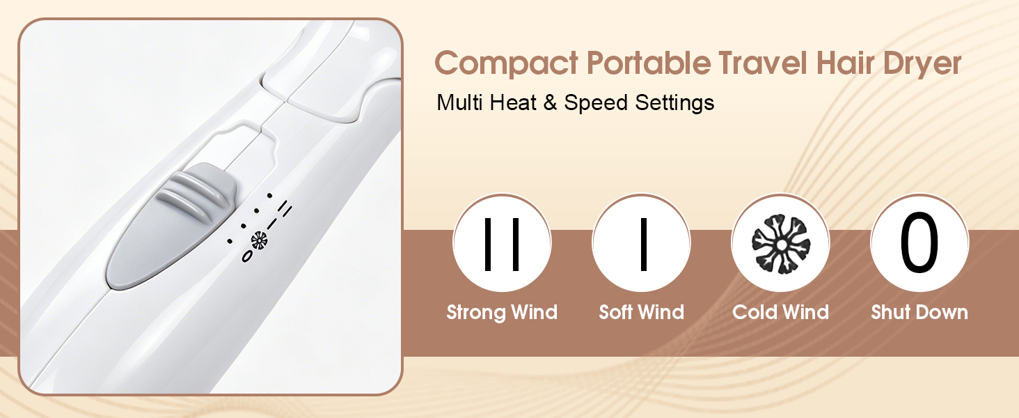 Adjustable wind settings on portable mini hair dryer suit gentle care for thin delicate hair