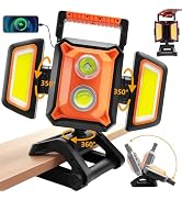 Tresda 4000LM LED Work Light Rechargeable with Clamp, 40W Magnetic Work Light Battery Powered wit...