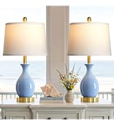 luxeflow 24? Light Blue Ceramic Table Lamps Set of 2, Modern Classic Bedside Lamps for Bedroom Ni...