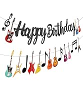 2 Pcs Guitar Happy Birthday Party Banner Music Theme Party Backdrop Decorations Guitar Cutout Ban...