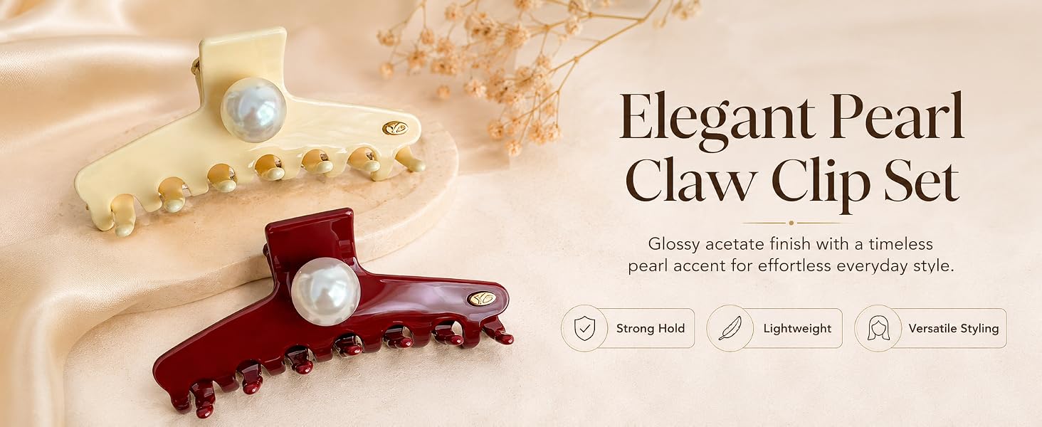 Elegant pearl acetate claw clip set with glossy finish for lightweight everyday styling