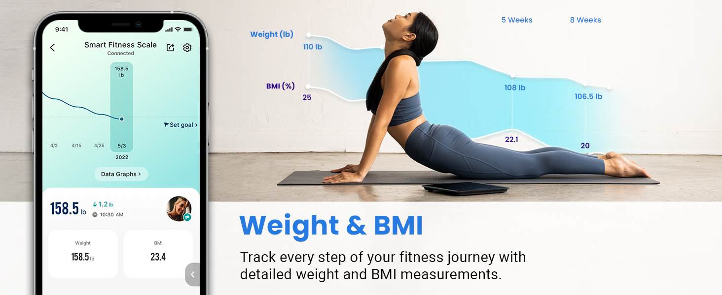Weight & BMI: Track every step of your fitness journey with detailed weight and BMI measurements.