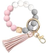 UpUDo Keychain Bracelet Wristlet, Silicone Beaded Key Ring Bracelet with Card Wallet, Elastic Key...