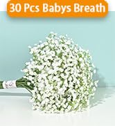 Yastouay Babys Breath Artificial Flowers, 30Pcs Fake White Babys Breath Flowers Artificial Bulk, ...
