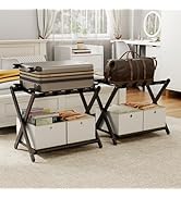 oakvivo 2 Pack Fully Assembled Black Luggage Racks with 4 Storage Boxes, Bamboo 26.77" Foldable S...