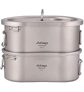 ATiAP Titanium Canteen Mess Kit with Folding Handle Hanging Ring Ultralight Portable for Lunch Ou...