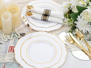 White and gold Plastic Plates