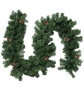Frcctre 9 Feet Artificial Christmas Garland, Xmas Decoration Garland with Pine Cones, Unlit Artif...