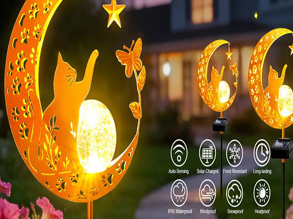 Solar Lights Outdoor Decorative Moon Cat