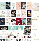Decorably Assorted Cards with Envelopes & Stickers, 24 Pack Foiled and Glittery Assorted Birthday...