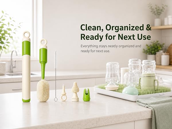 All-in-one bottle brush set for organized daily cleaning