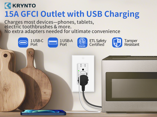 15 Amp GFCI Outlet with 2 USB Ports